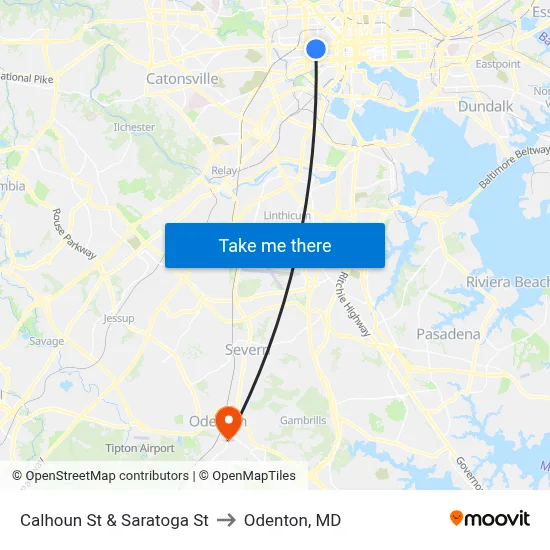 Calhoun St & Saratoga St to Odenton, MD map