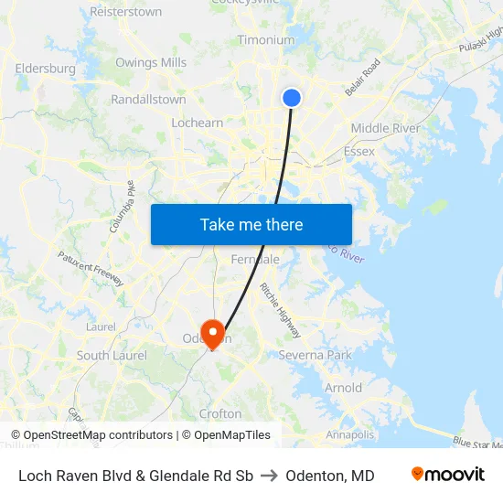 Loch Raven Blvd & Glendale Rd Sb to Odenton, MD map