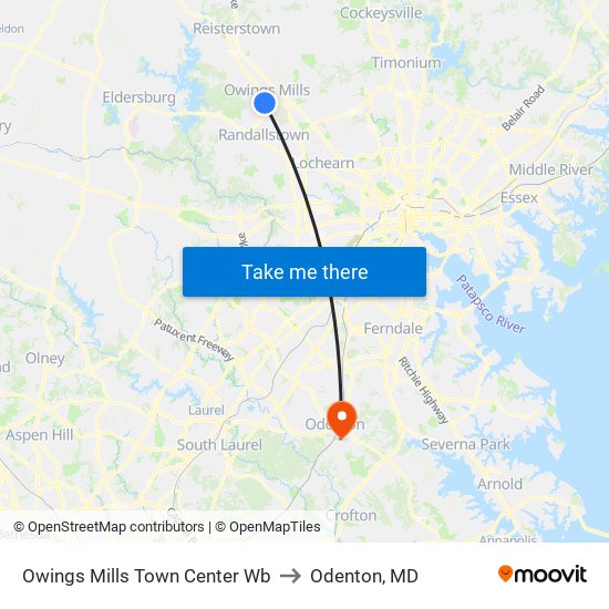 Owings Mills Town Center Wb to Odenton, MD map