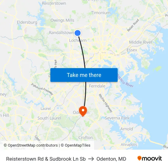 Reisterstown Rd & Sudbrook Ln Sb to Odenton, MD map