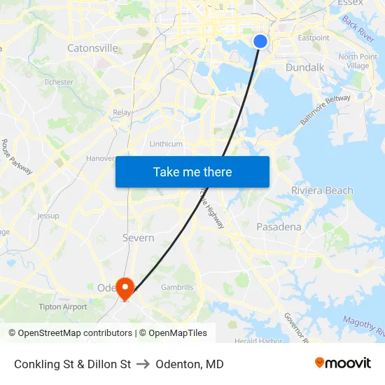 Conkling St & Dillon St to Odenton, MD map