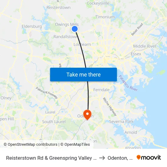 Reisterstown Rd & Greenspring Valley Rd Nb to Odenton, MD map
