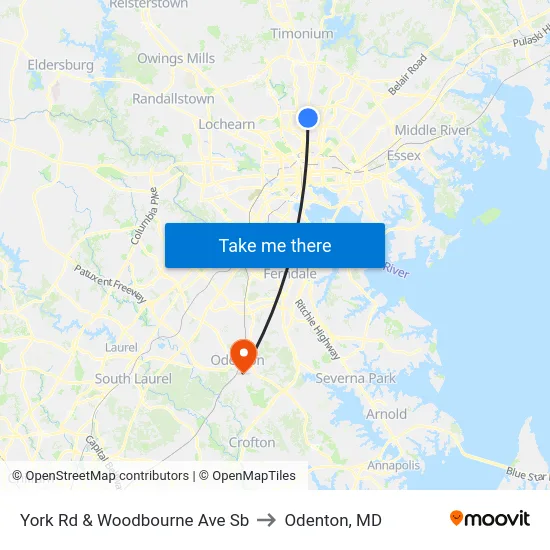 York Rd & Woodbourne Ave Sb to Odenton, MD map