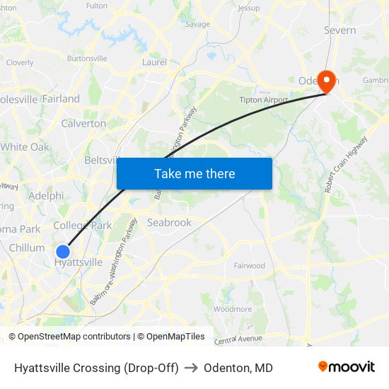 Hyattsville Crossing (Drop-Off) to Odenton, MD map