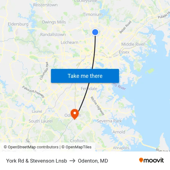 York Rd & Stevenson Lnsb to Odenton, MD map