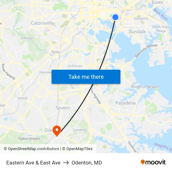 Eastern Ave & East Ave to Odenton, MD map