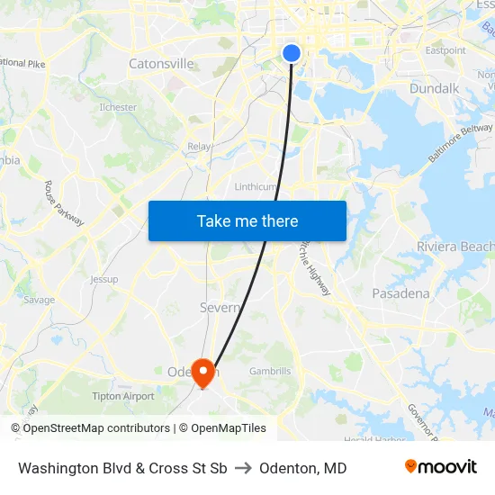 Washington Blvd & Cross St Sb to Odenton, MD map