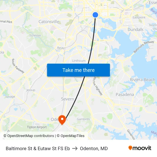 Baltimore St & Eutaw St FS Eb to Odenton, MD map