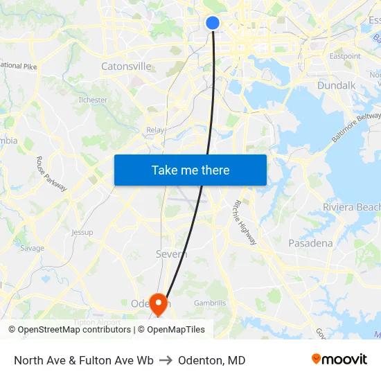 North Ave & Fulton Ave Wb to Odenton, MD map