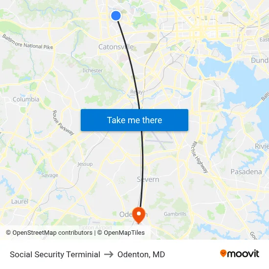 Social Security Terminial to Odenton, MD map