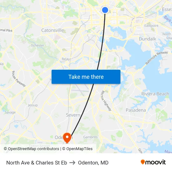 North Ave & Charles St Eb to Odenton, MD map