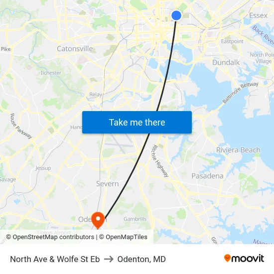 North Ave & Wolfe St Eb to Odenton, MD map