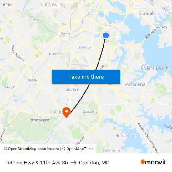 Ritchie Hwy & 11th Ave Sb to Odenton, MD map