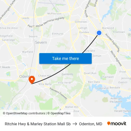 Ritchie Hwy & Marley Station Mall Sb to Odenton, MD map