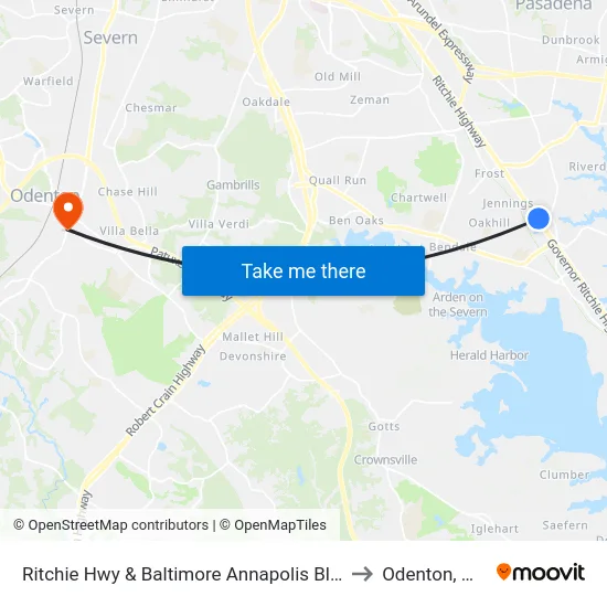 Ritchie Hwy & Baltimore Annapolis Blvd to Odenton, MD map