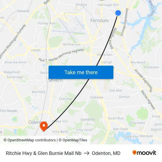Ritchie Hwy & Glen Burnie Mall Nb to Odenton, MD map