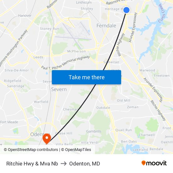 Ritchie Hwy & Mva Nb to Odenton, MD map