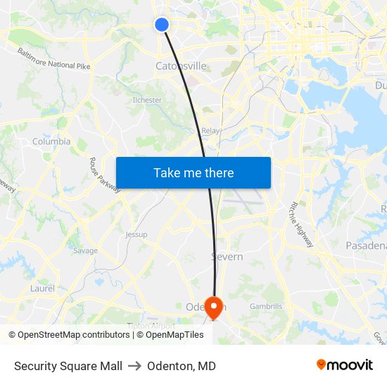 Security Square Mall to Odenton, MD map