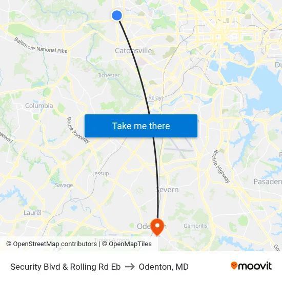 Security Blvd & Rolling Rd Eb to Odenton, MD map