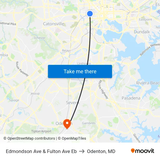 Edmondson Ave & Fulton Ave Eb to Odenton, MD map