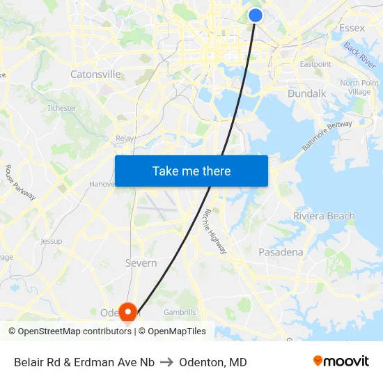 Belair Rd & Erdman Ave Nb to Odenton, MD map