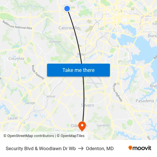 Security Blvd & Woodlawn Dr Wb to Odenton, MD map
