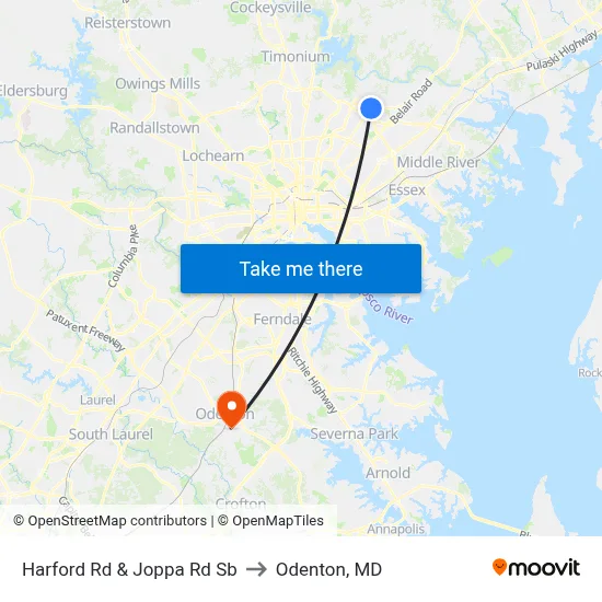 Harford Rd & Joppa Rd Sb to Odenton, MD map
