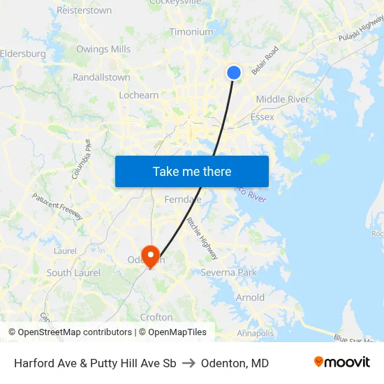 Harford Ave & Putty Hill Ave Sb to Odenton, MD map