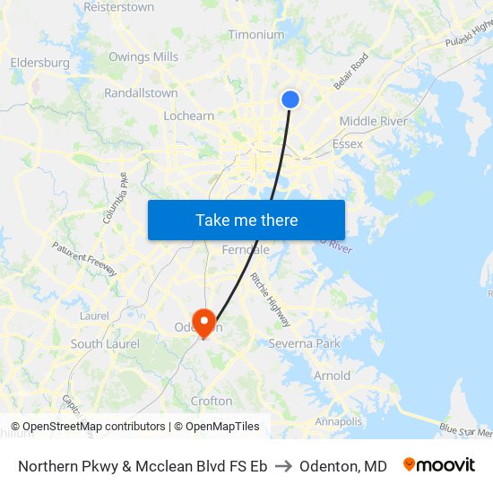 Northern Pkwy & Mcclean Blvd FS Eb to Odenton, MD map