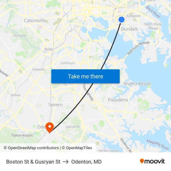Boston St & Gusryan St to Odenton, MD map