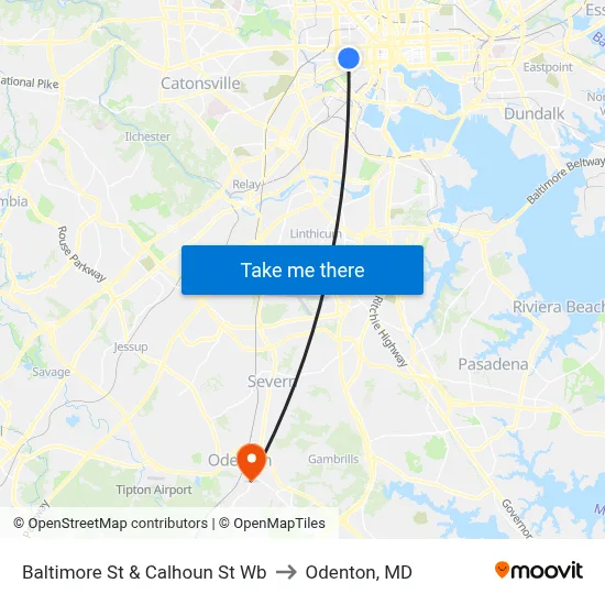 Baltimore St & Calhoun St Wb to Odenton, MD map
