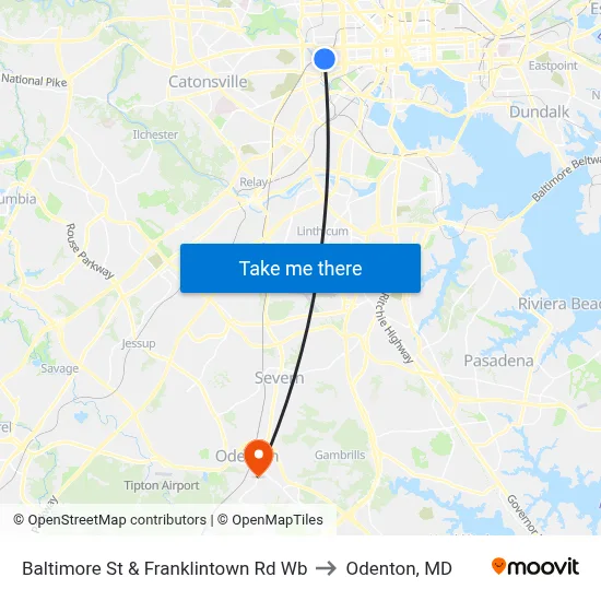 Baltimore St & Franklintown Rd Wb to Odenton, MD map