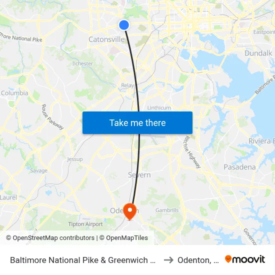Baltimore National Pike & Greenwich Ave Wb to Odenton, MD map