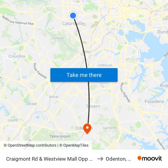 Craigmont Rd & Westview Mall Opp Wb to Odenton, MD map