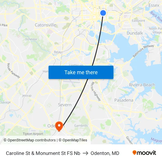 Caroline St & Monument St FS Nb to Odenton, MD map