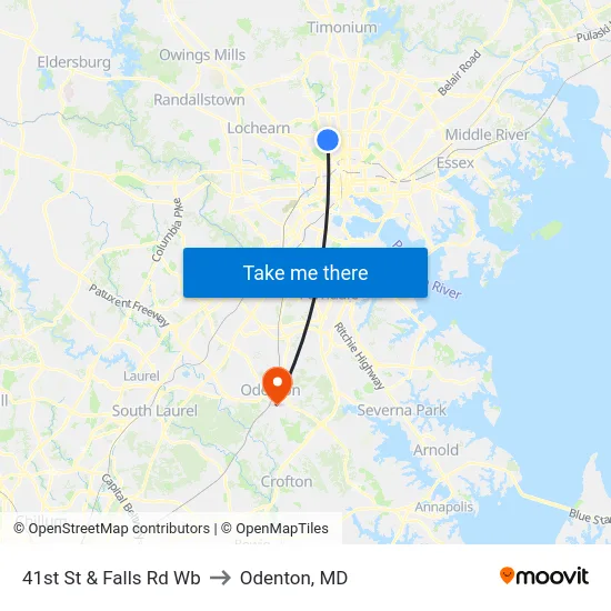 41st St & Falls Rd Wb to Odenton, MD map