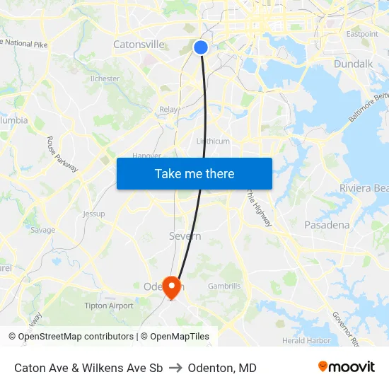 Caton Ave & Wilkens Ave Sb to Odenton, MD map