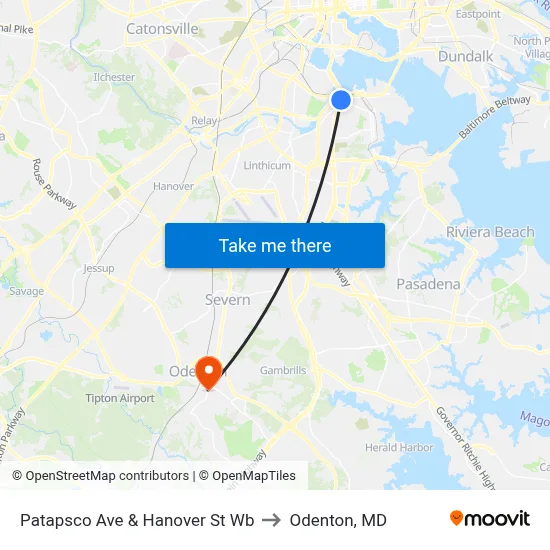 Patapsco Ave & Hanover St Wb to Odenton, MD map