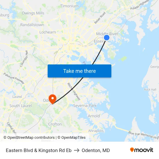 Eastern Blvd & Kingston Rd Eb to Odenton, MD map
