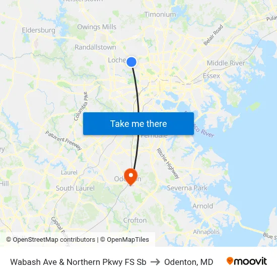 Wabash Ave & Northern Pkwy FS Sb to Odenton, MD map