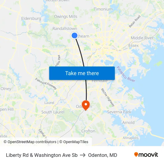 Liberty Rd & Washington Ave Sb to Odenton, MD map