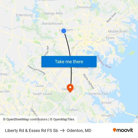 Liberty Rd & Essex Rd FS Sb to Odenton, MD map