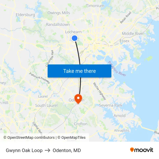Gwynn Oak Loop to Odenton, MD map