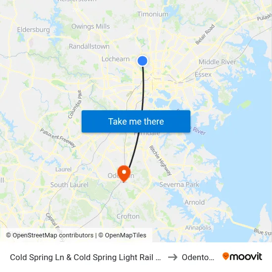 Cold Spring Ln & Cold Spring Light Rail Station Mid Wb to Odenton, MD map