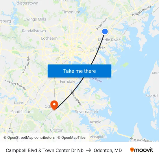 Campbell Blvd & Town Center Dr Nb to Odenton, MD map