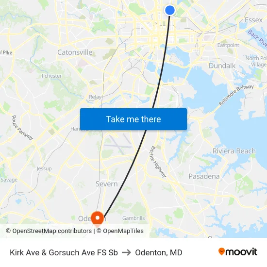 Kirk Ave & Gorsuch Ave FS Sb to Odenton, MD map
