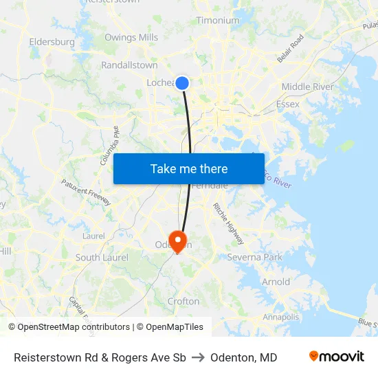 Reisterstown Rd & Rogers Ave Sb to Odenton, MD map