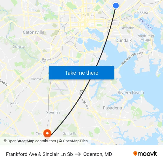 Frankford Ave & Sinclair Ln Sb to Odenton, MD map