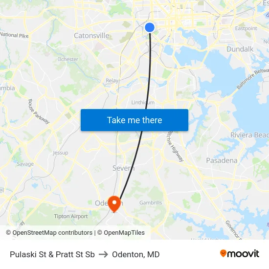 Pulaski St & Pratt St Sb to Odenton, MD map