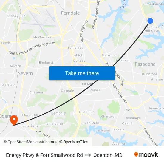 Energy Pkwy & Fort Smallwood Rd to Odenton, MD map